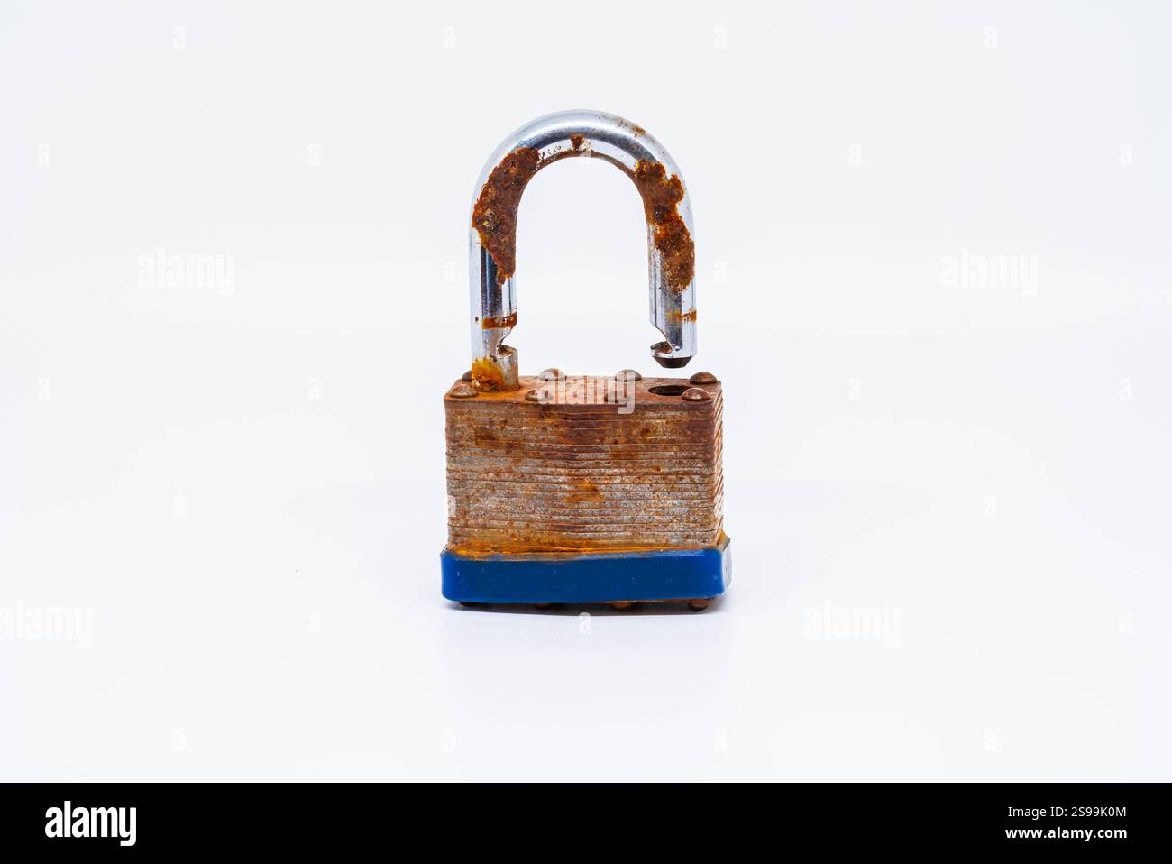 Rusty old padlock isolated on a white background Stock Photo