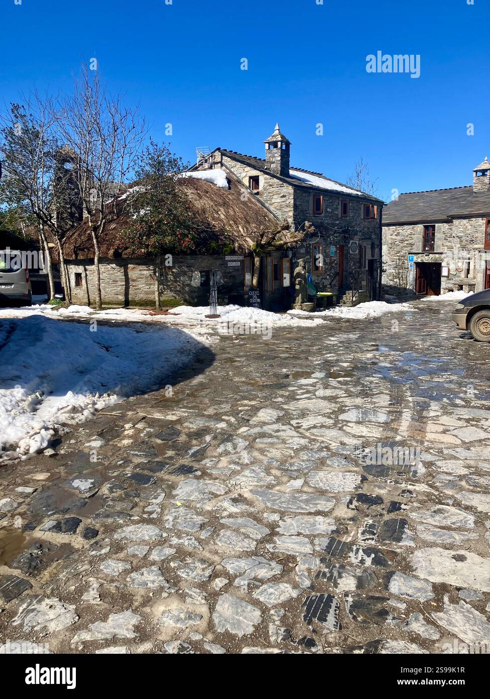 Buidlings and Houses in Winter, O Cebreiro, Galicia, Spain - Smartphone Captured Stock Image