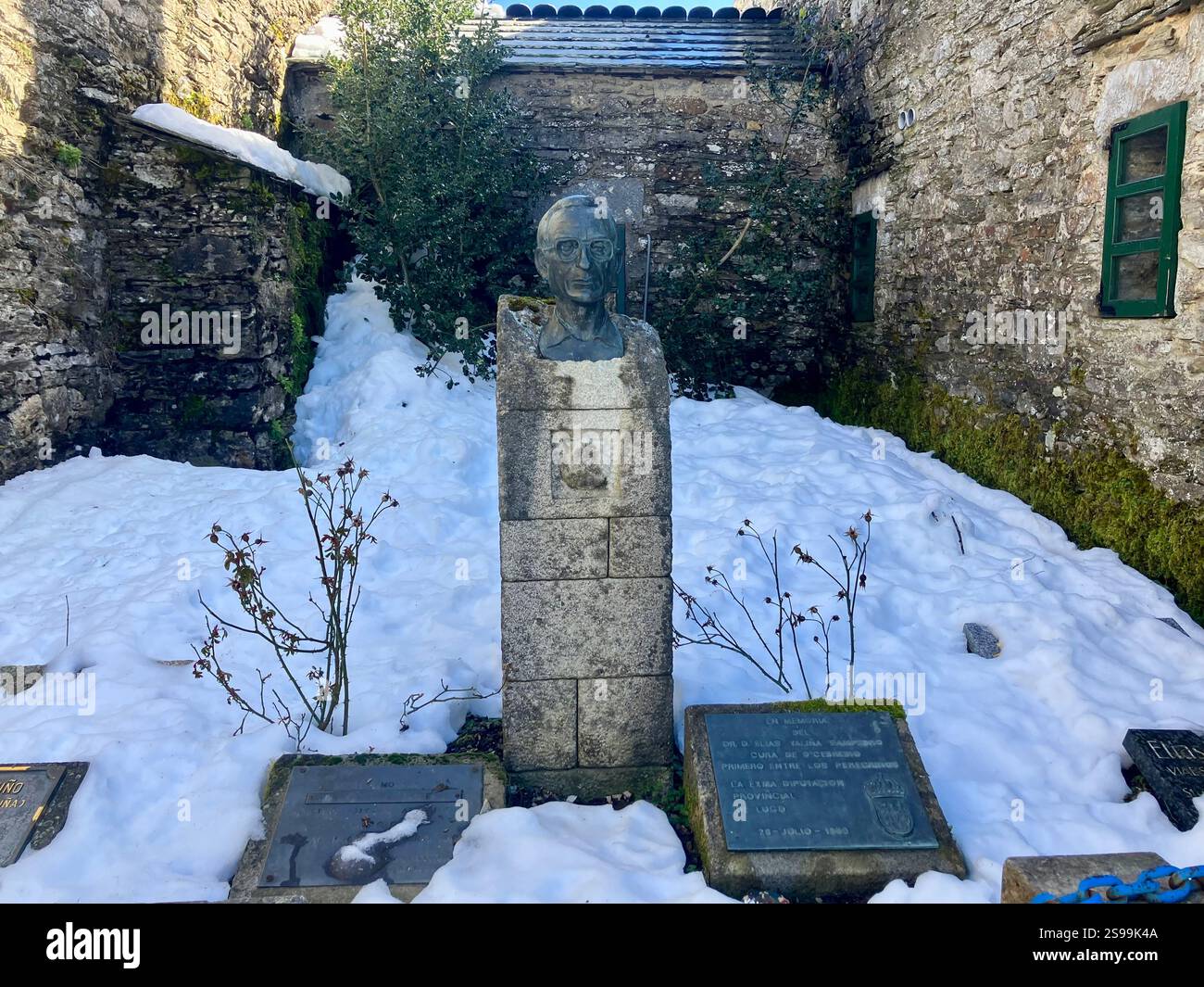 The Statue of Don Elías Valiña Sampedro, O Cebreiro, Galicia, Spain - Smartphone Captured Stock Image