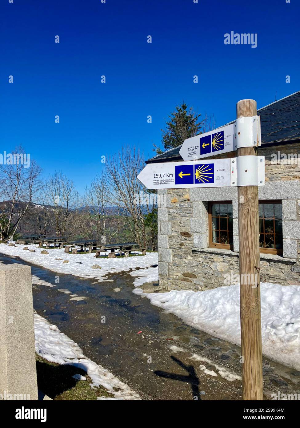 Signpsosts in the Snow: O Cebreiro, Galicia - Smartphone Captured Stock Image