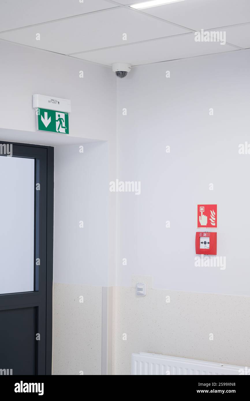 Safety and Security Systems in a Modern Building Interior Stock Photo