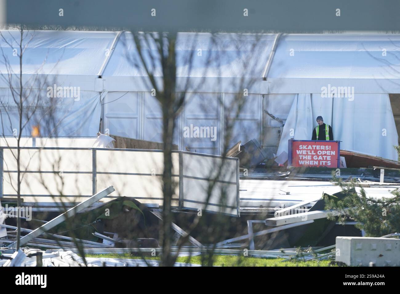 Workers at an ice skating facility in Blanchardstown which was damaged ...