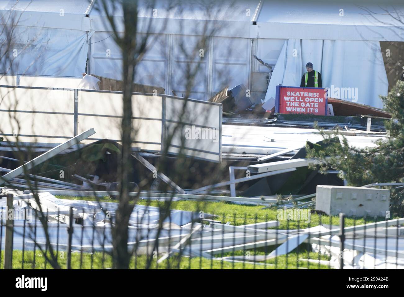 Workers at an ice skating facility in Blanchardstown which was damaged ...