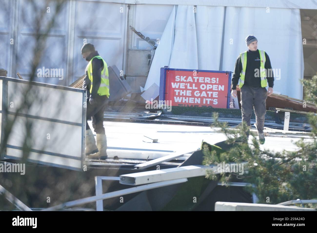 Workers at an ice skating facility in Blanchardstown which was damaged ...