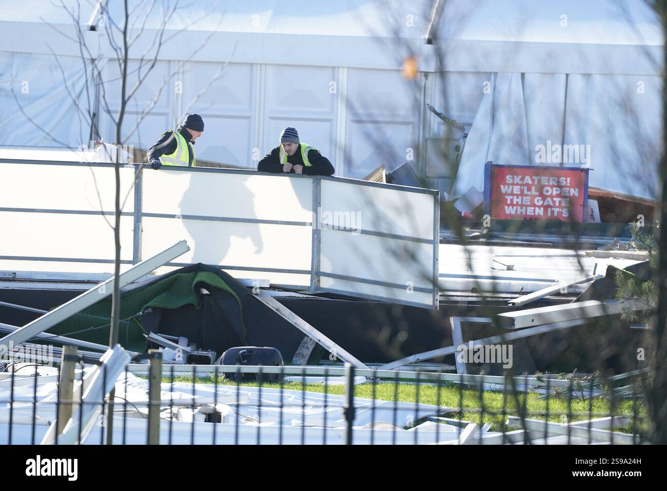 Workers at an ice skating facility in Blanchardstown which was damaged ...