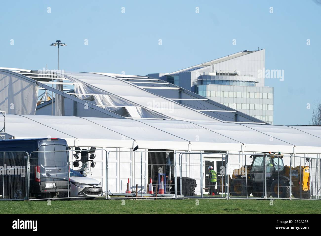 Workers at an ice skating facility in Blanchardstown which was damaged ...