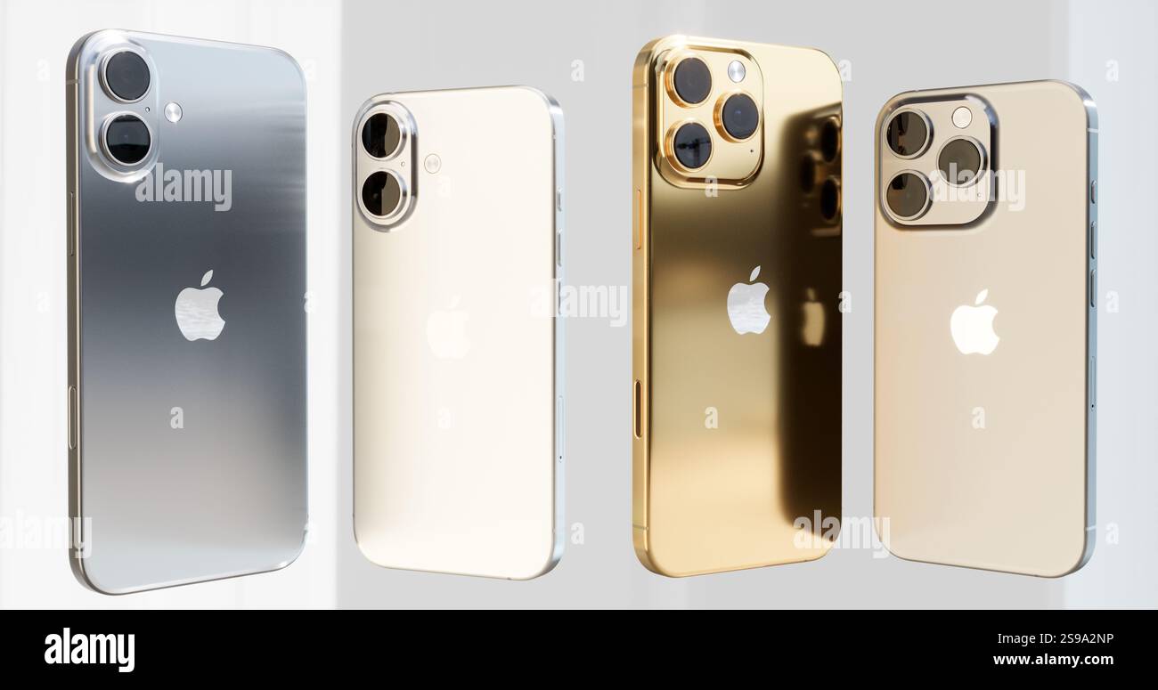 High-quality rendering of iPhone 16 Collection Stock Photo