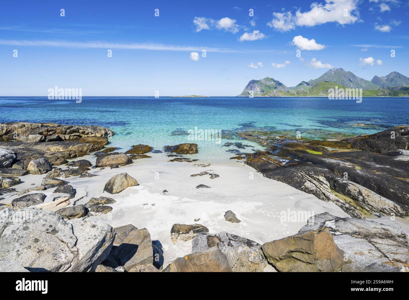 Beach At Myrland Coast And Mountains Flakstadoya Lofoten Norway Beach At Myrland Coast And Mountains Flakstadoya Lofoten Norway