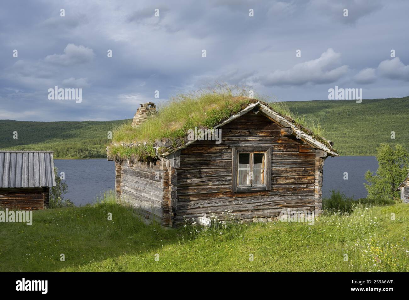 Old log cabins, Lapland, Finland, Europe Stock Photo