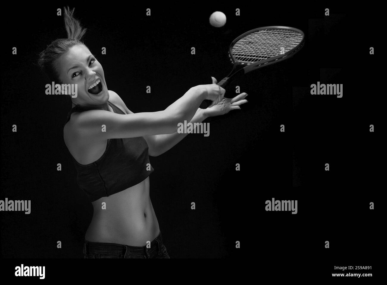 Tennis sportswoman player athlete Black and White Stock Photos & Images ...