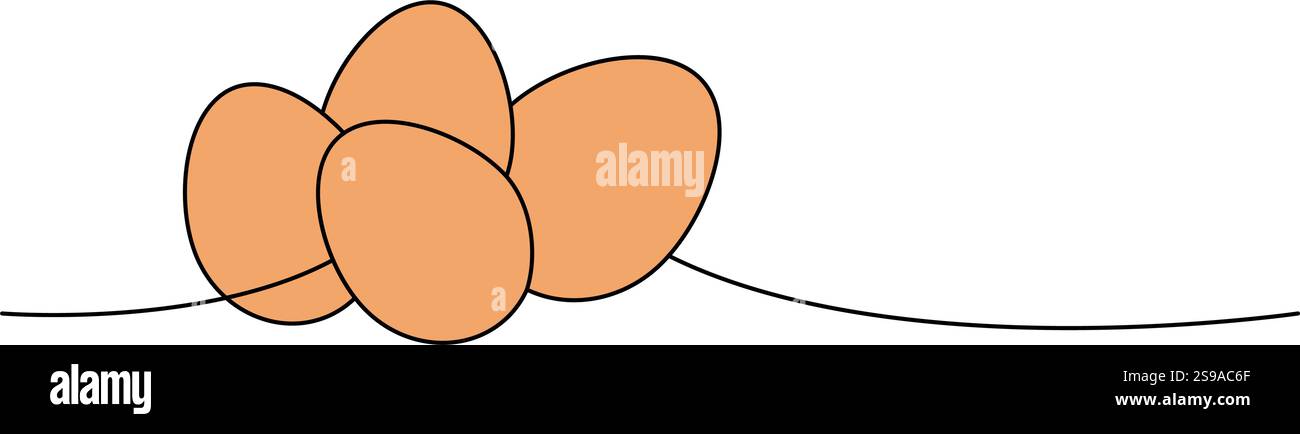 Chicken eggs one line colored continuous drawing. Organic farm product. Vector illustration Stock Vector