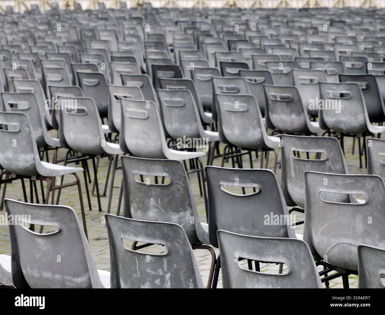 many attendance chairs seats empty detail Stock Photo