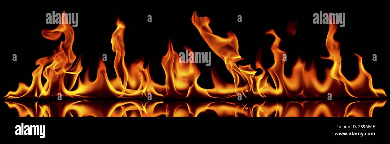 Flames of fire on a black background Stock Photo