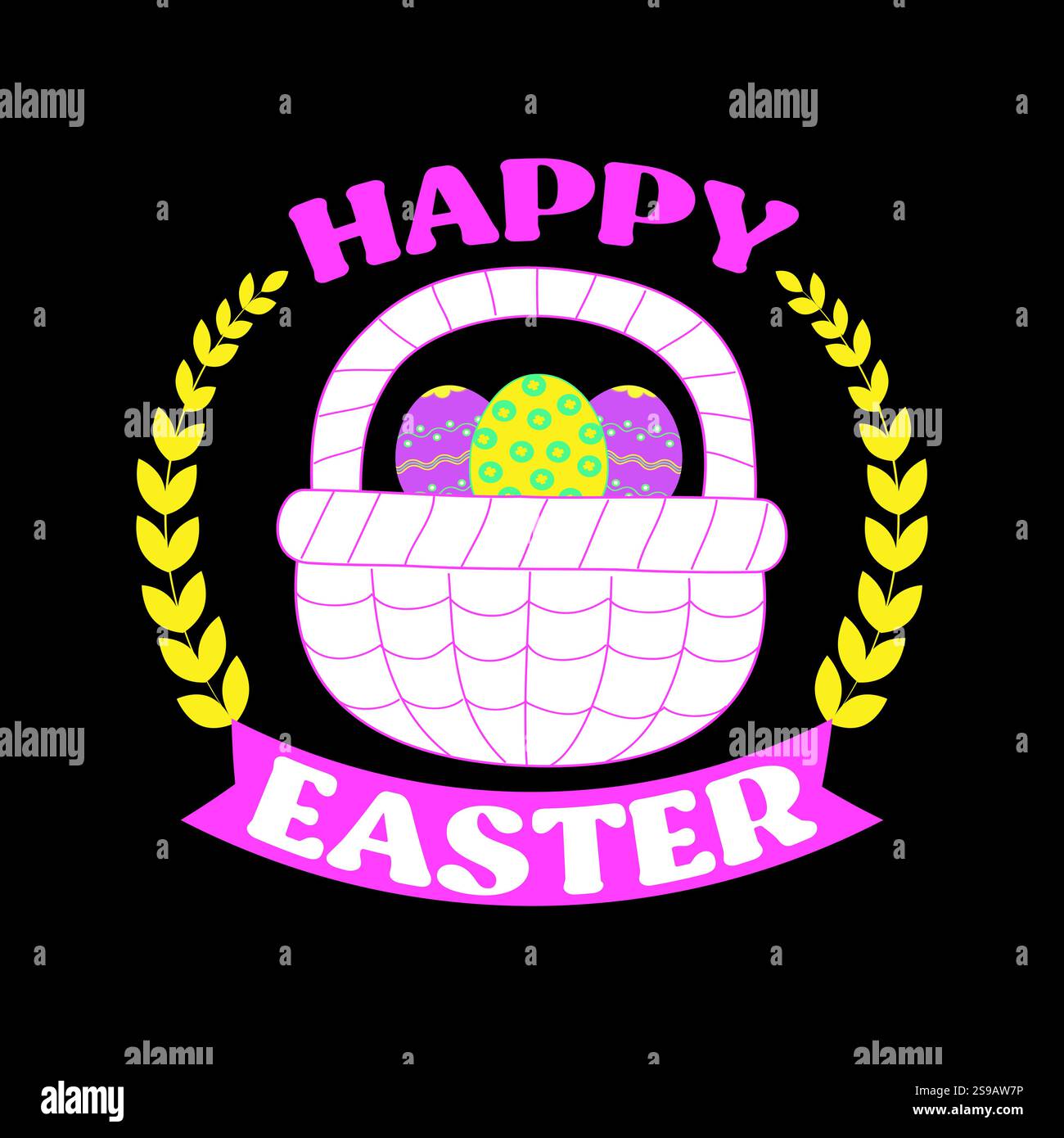 Happy Easter card with decorative eggs, cute bunnies vector illustration Stock Vector