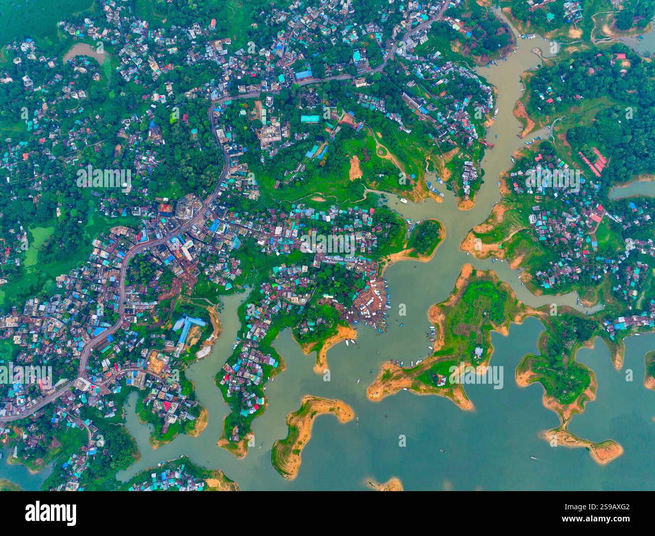 Aerial view of islands in Kaptai Lake in Rangamati District of ...