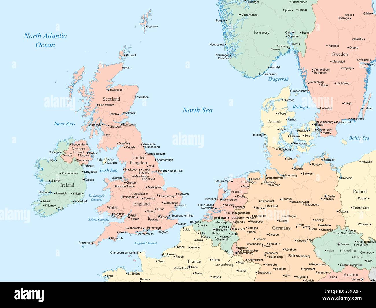 Map Of Uk And Northern Europe Map Hi Res Stock Photography And Images Political Map Showing The United Kingdom Ireland And Parts Of Northern And Central Europe 2S9B2F7
