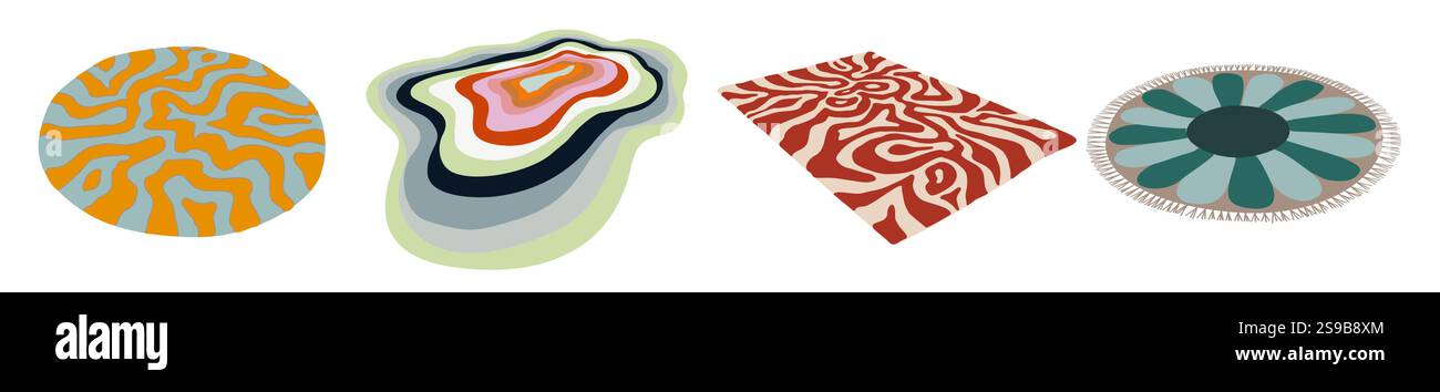 Carpets, runner rugs, wool textile mats set Stock Vector