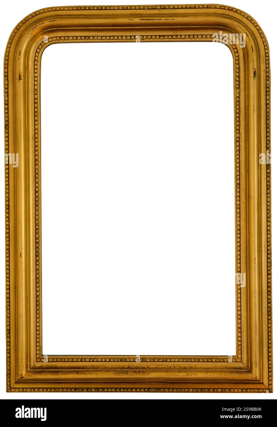 Antique golden empty picture or mirror frame isolated on white background Stock Photo