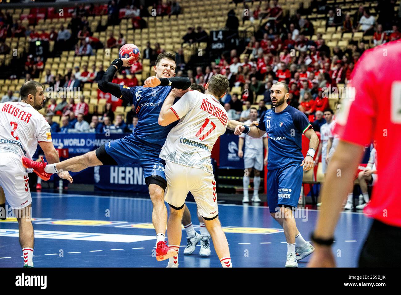 Herning, Denmark. 25th, January 2025. Simone Mengon (15) of Italy and ...