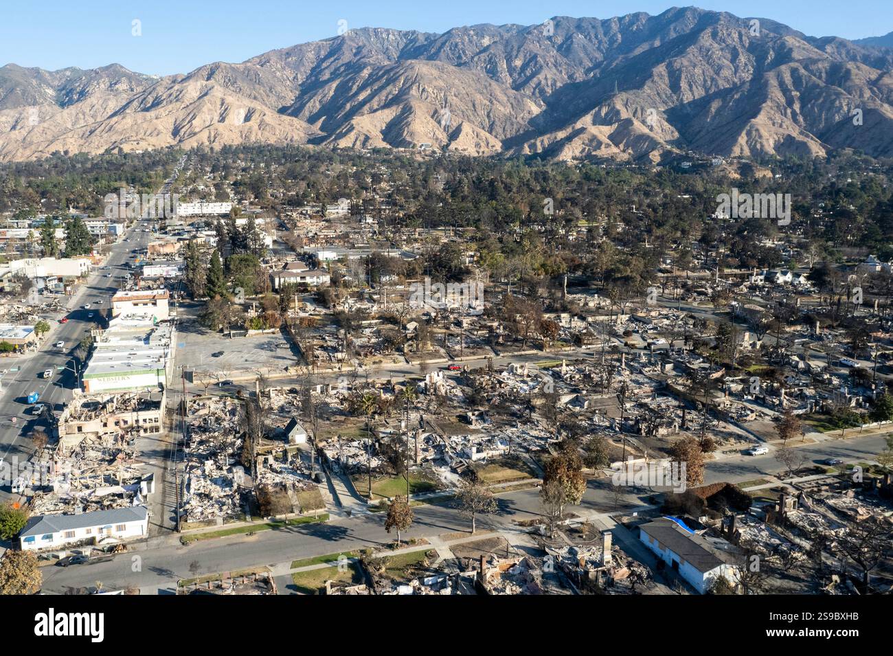 January 25, 2025, Los Angeles, California, USA: A drone captures ...