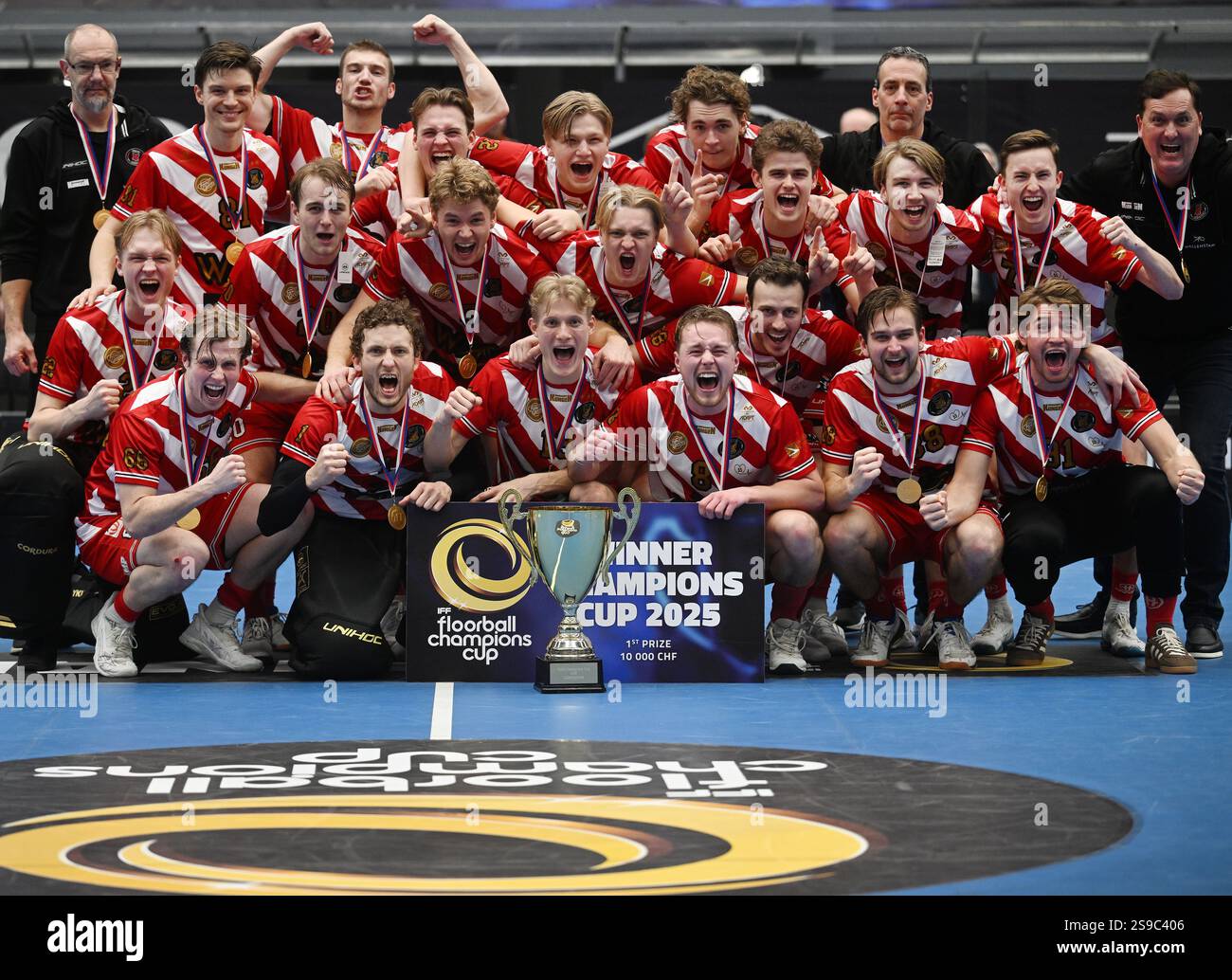 Pixbo IBK Wallenstam pose for a group photo as they won the Men's ...
