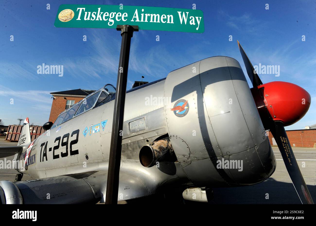 FILE - The Tuskegee Airmen Way street sign is briefly displayed in ...