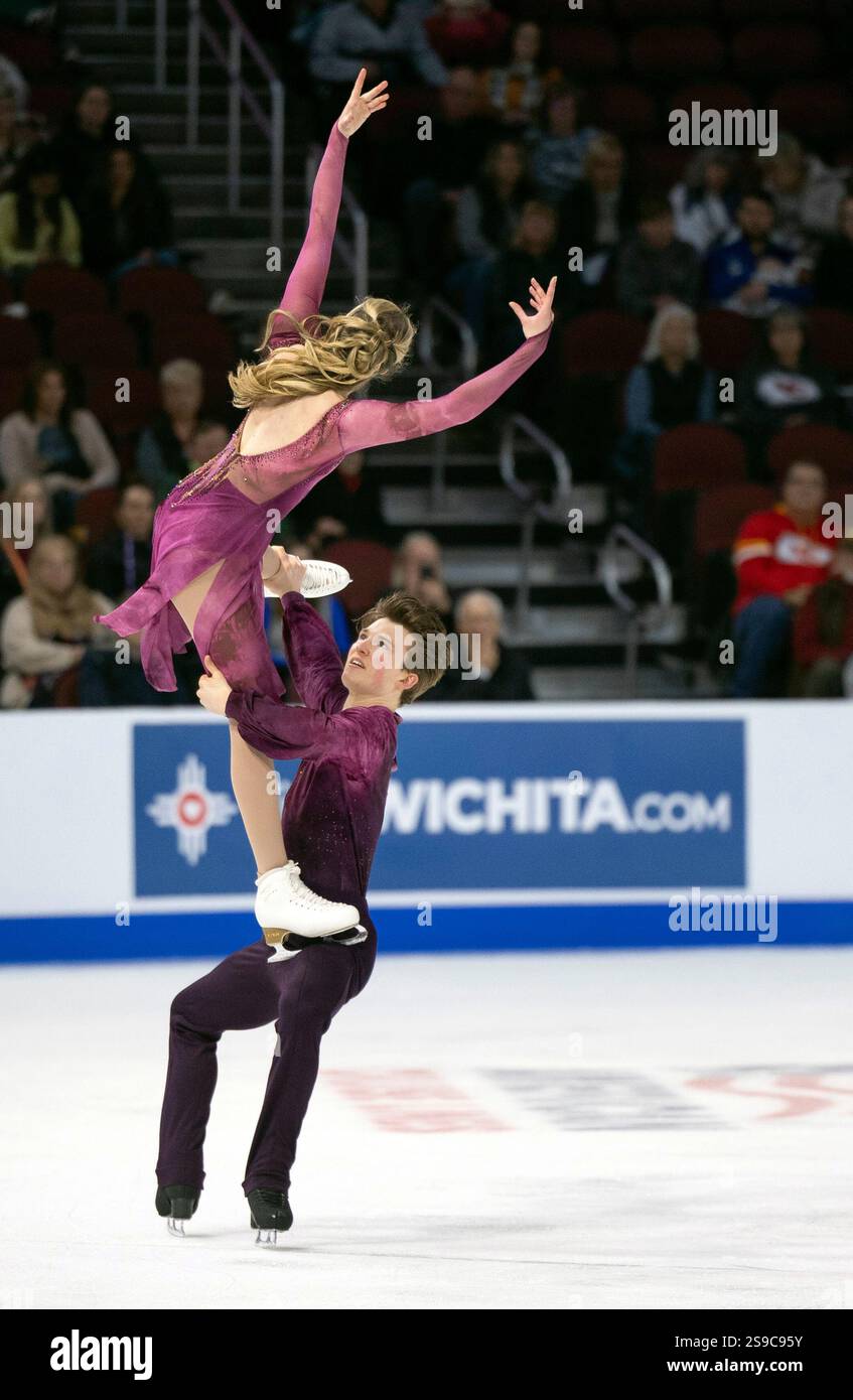 Emily Bratti, top, and Ian Somerville perform during the ice dance free