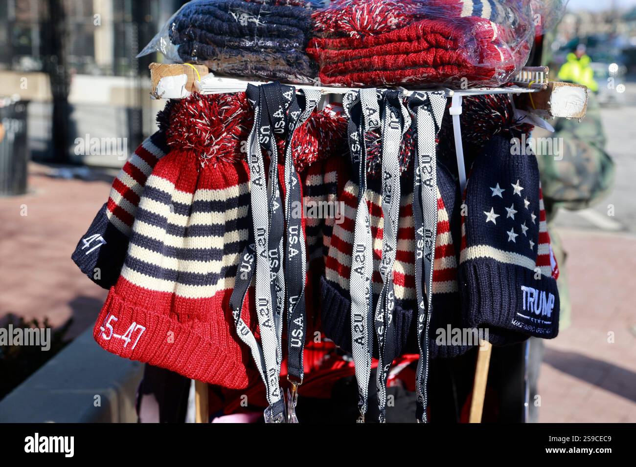 Vendors sell Donald Trump merchandise on Inauguration Day. Trump was ...