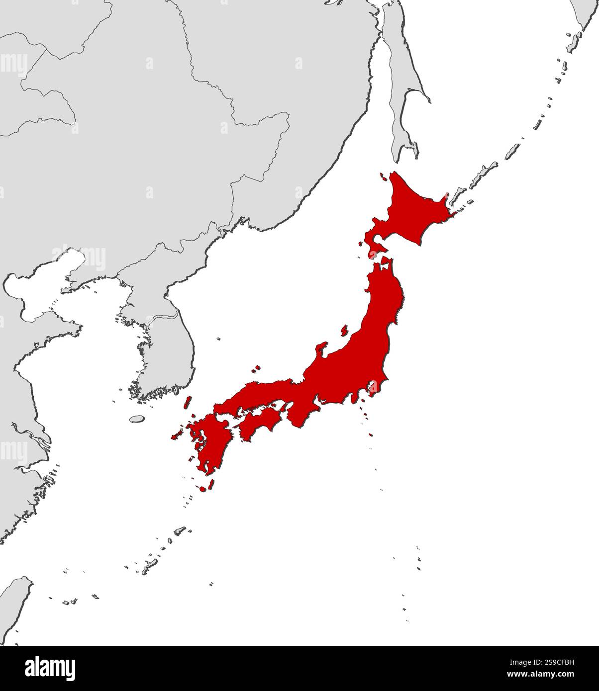 Map of Japan and nearby countries, Japan is highlighted in red Stock ...