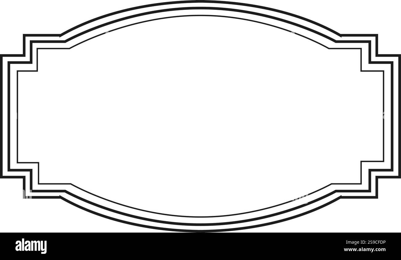 This elegant black border adds a touch of sophistication with its unique design featuring rounded corners and stepped edges, creating a visually appealing frame for various design applications Stock Vector