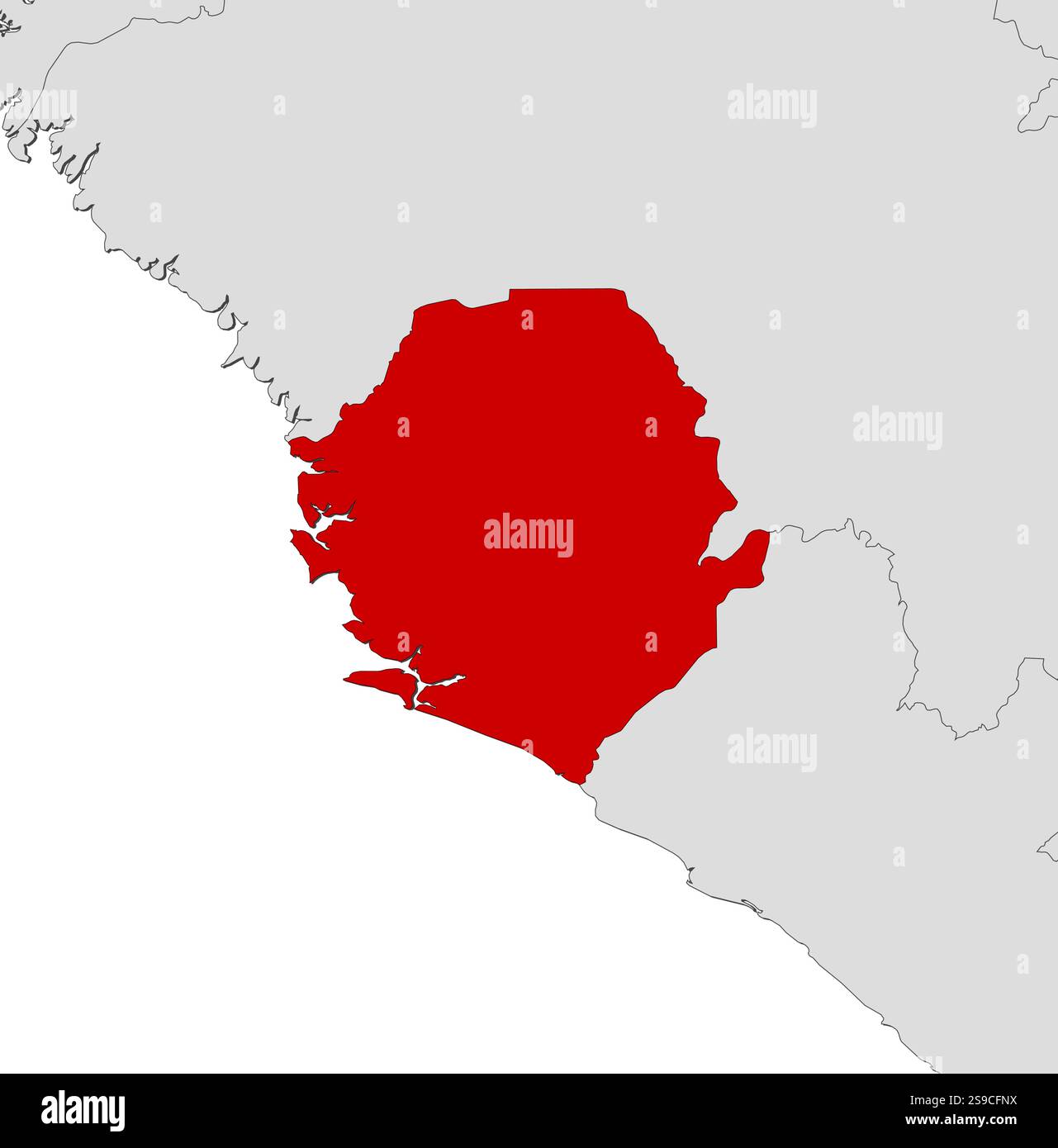 Map of Sierra Leone and nearby countries, Sierra Leone is highlighted ...