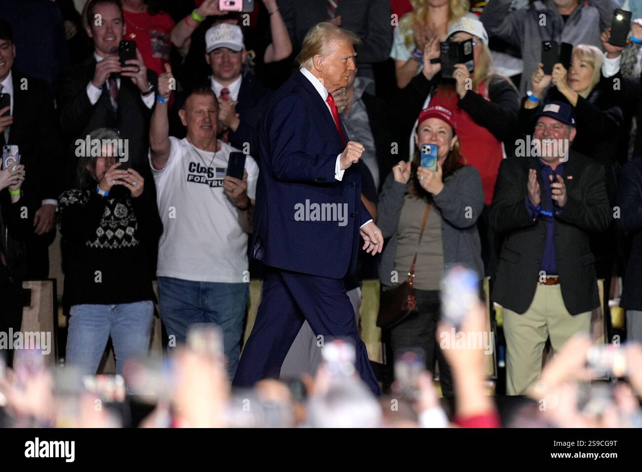 President Donald Trump arrives to speak about the economy during an ...