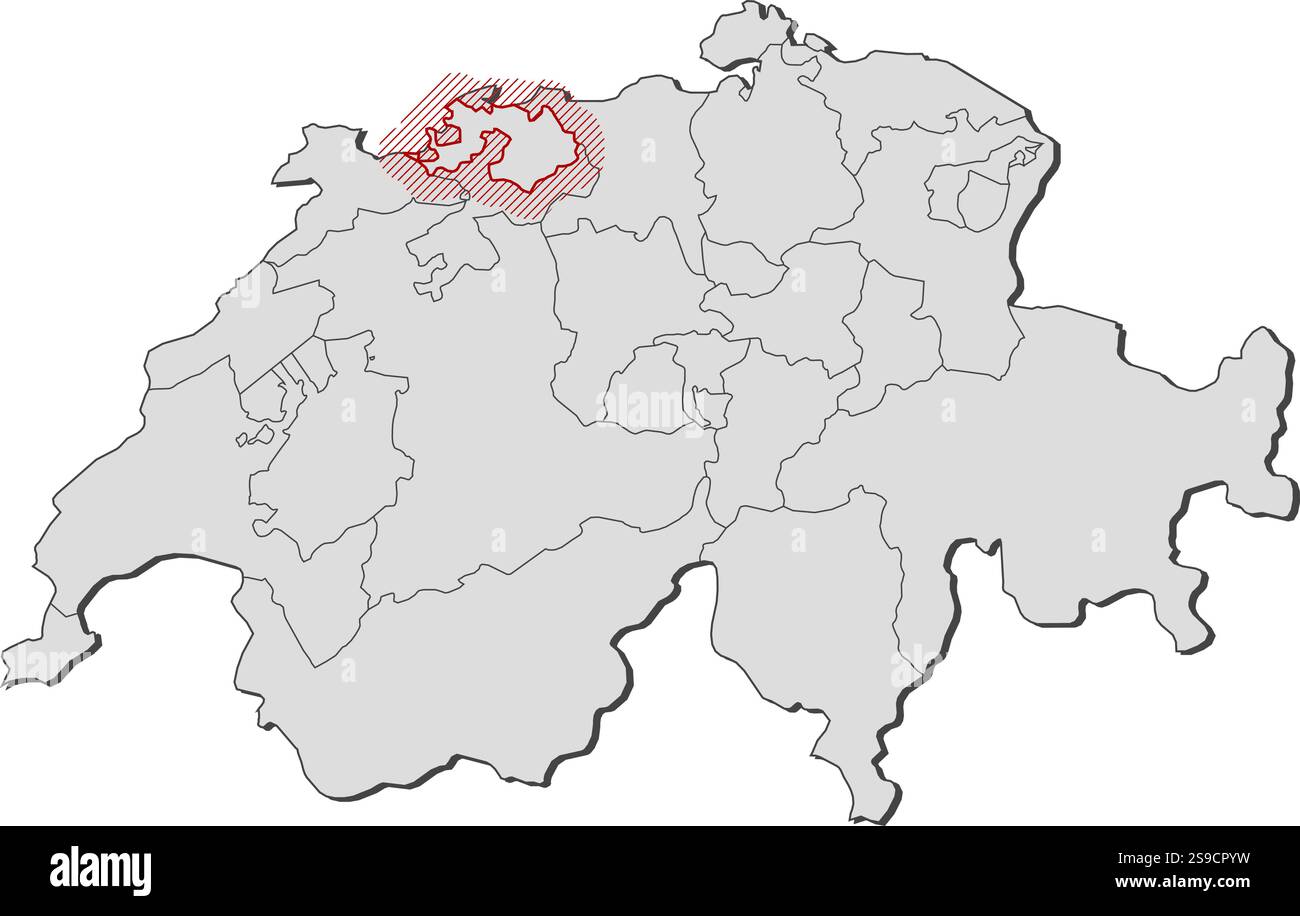 Map of Swizerland with the provinces, Basel-Landschaft is highlighted ...