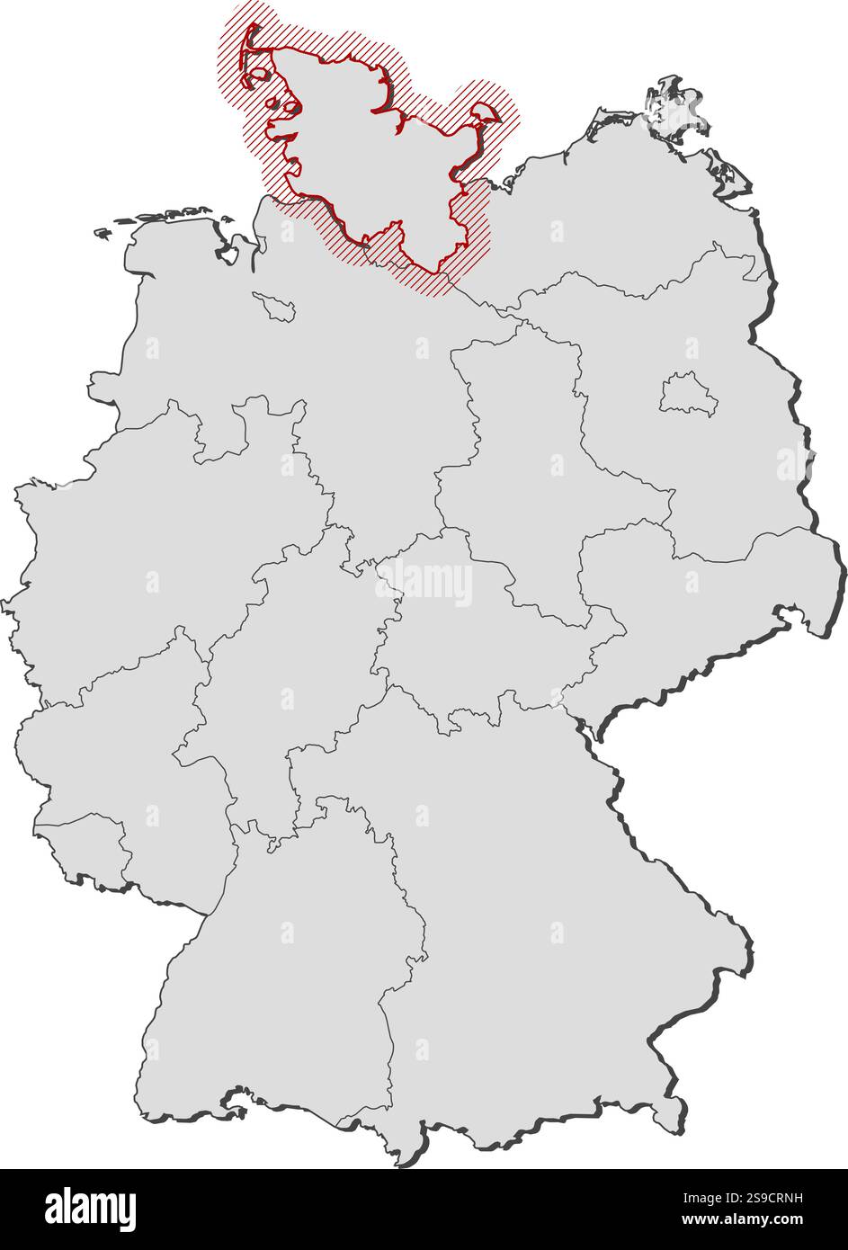 Map of Germany with the provinces, Schleswig-Holstein is highlighted by ...