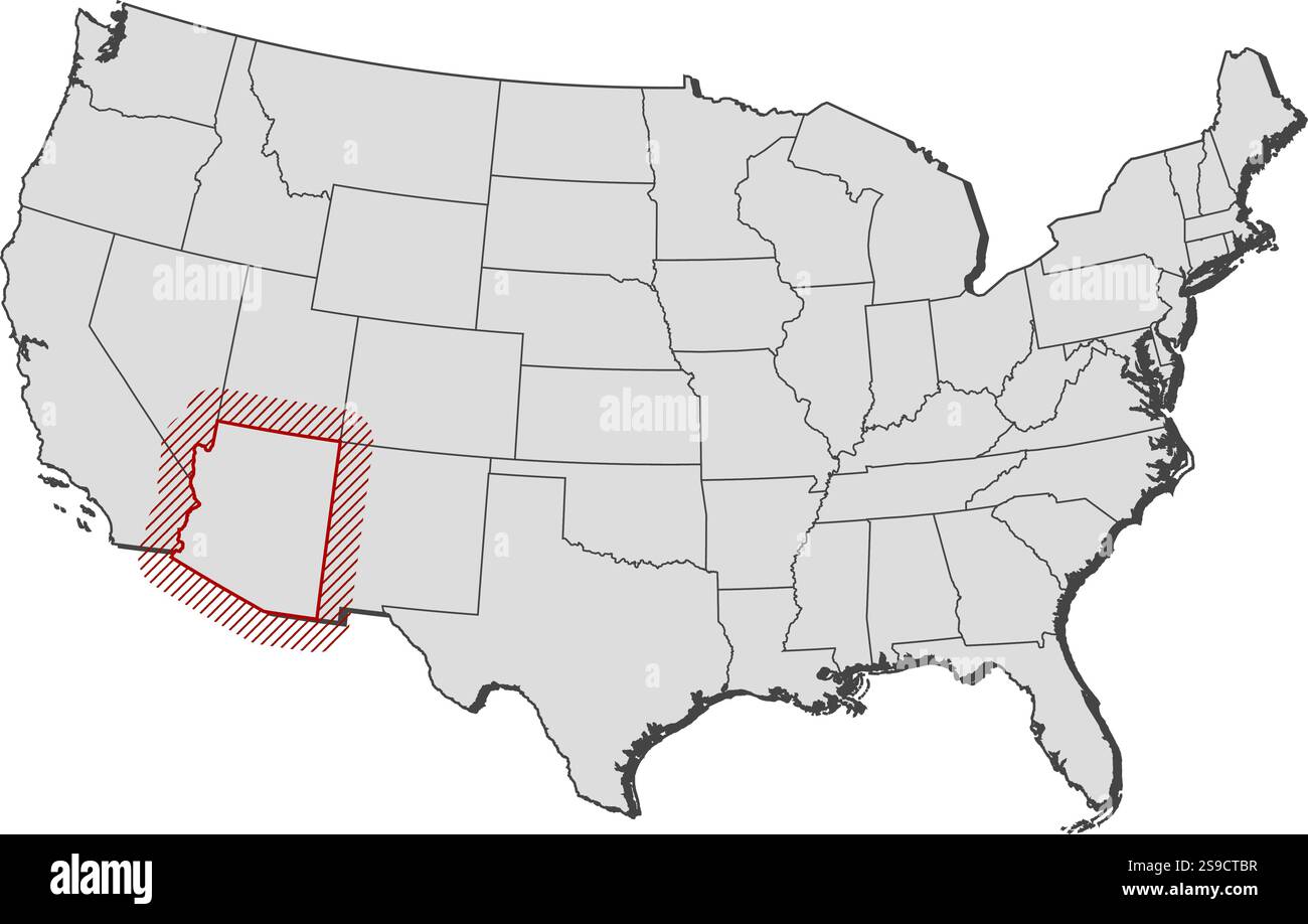 Map of United States with the provinces, Arizona is highlighted by a