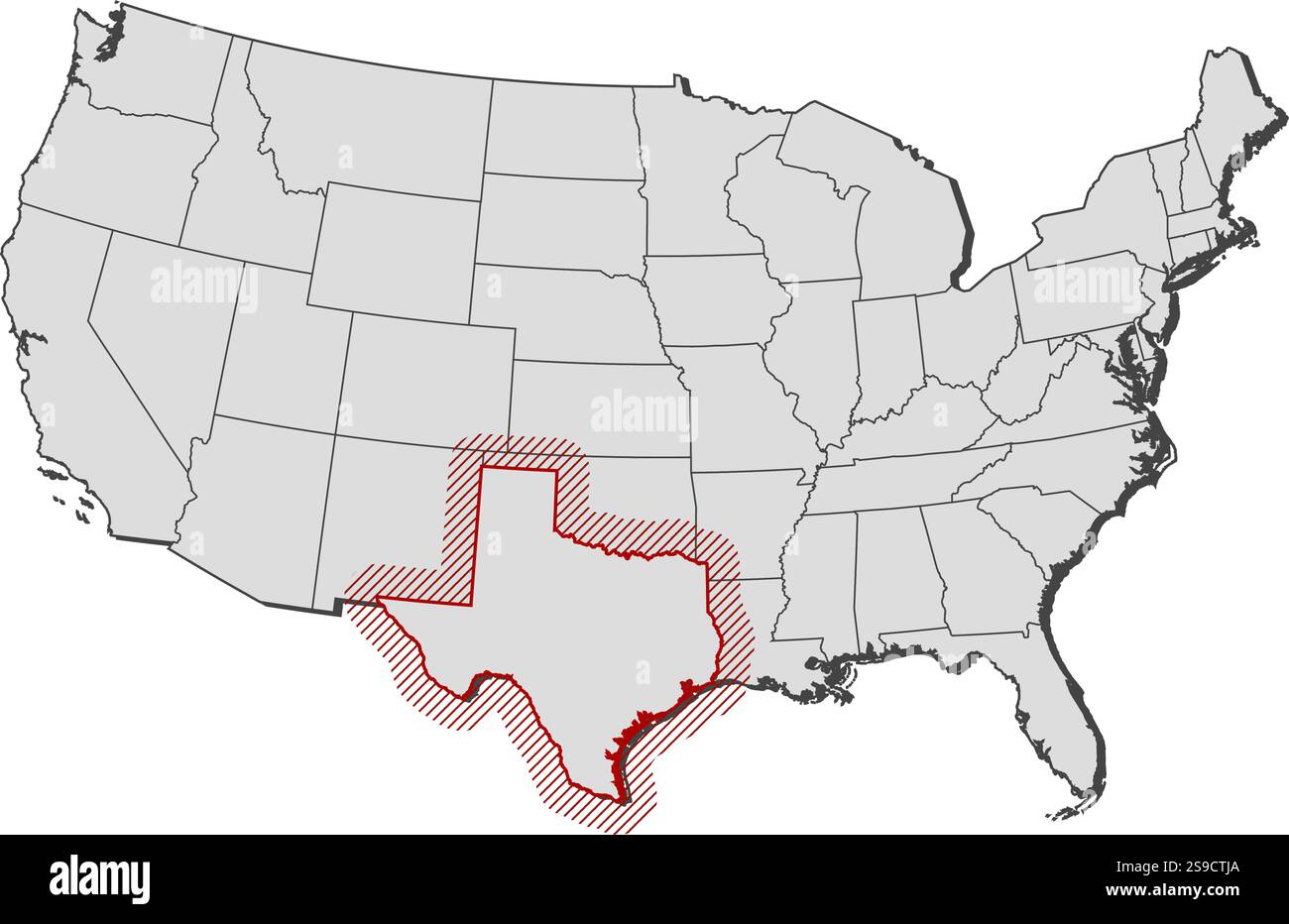 Map of United States with the provinces, Texas is highlighted by a ...