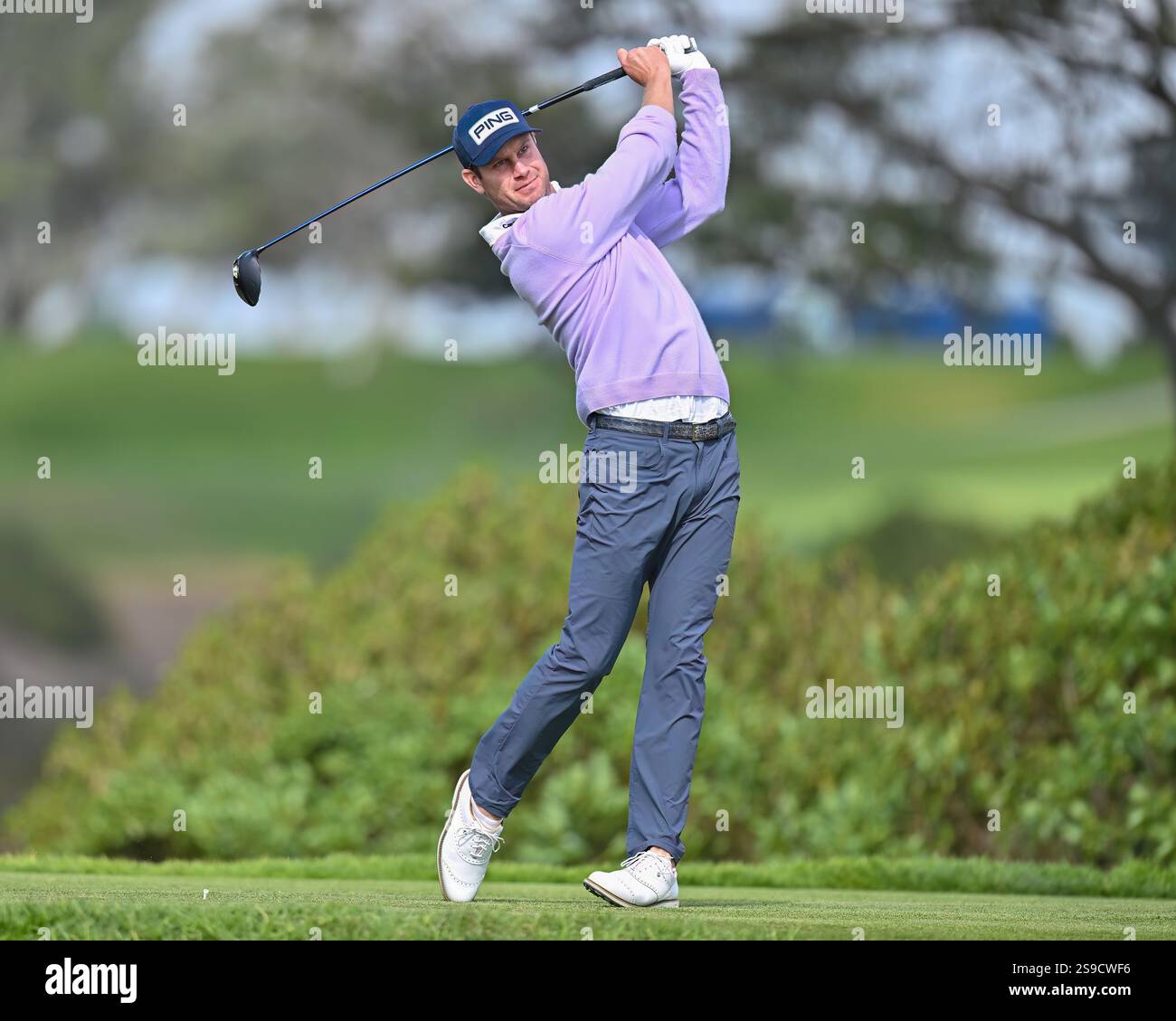 January 25, 2025 Harris English tees off on the 5th hole during the