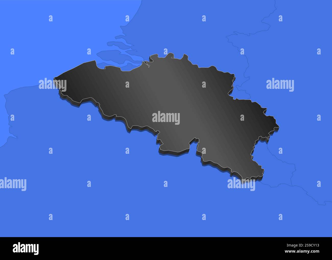 Map of Belgium and nearby countries, Belgium as a black piece Stock ...