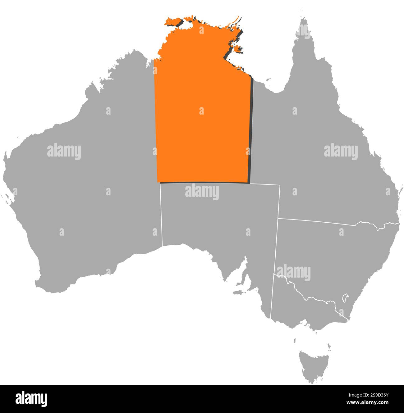 Map of Australia with the provinces, Northern Treeitory is highlighted ...