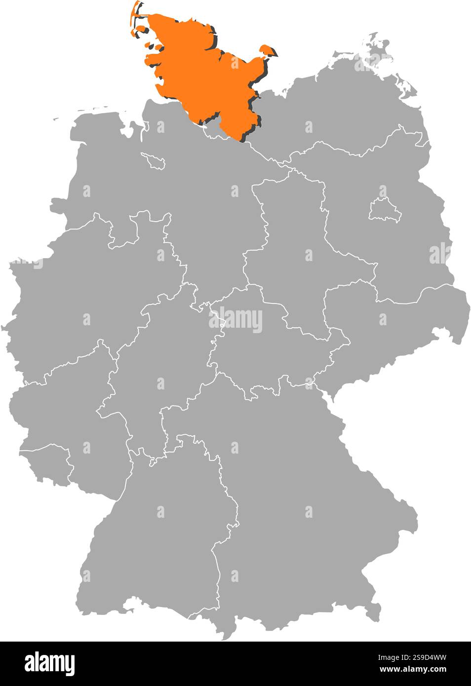 Map of Germany with the provinces, Schleswig-Holstein is highlighted by ...
