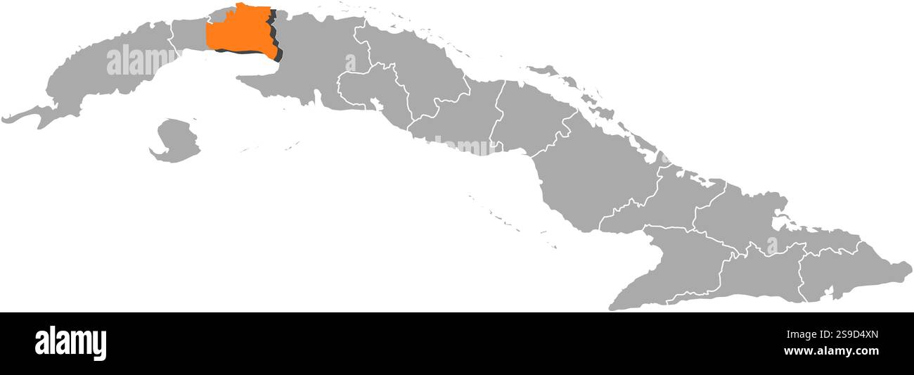 Mayabeque Map of Cuba with the provinces, Mayabeque is highlighted by orange ...