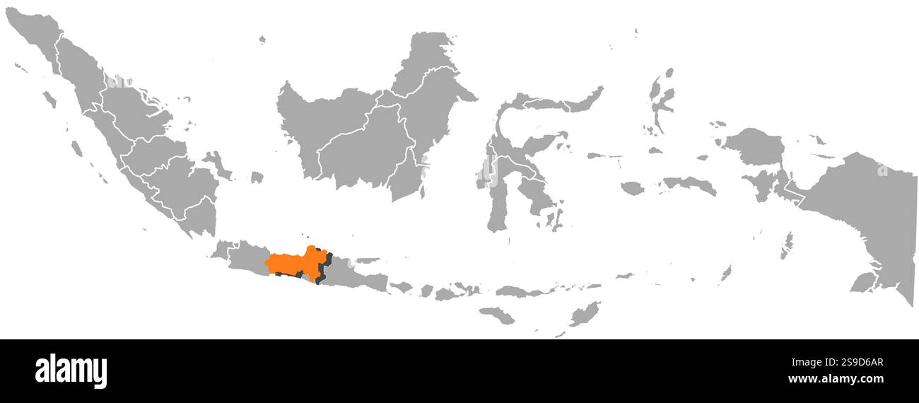 Map of Indonesia with the provinces, Central Java is highlighted by orange. Stock Vector