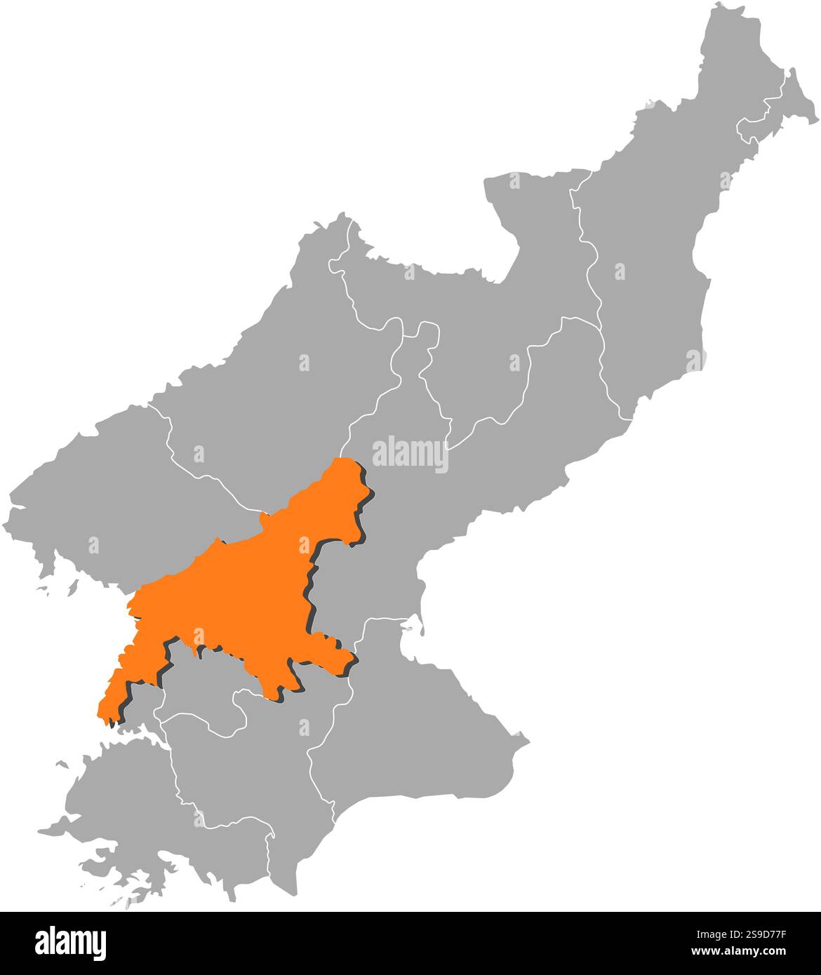 Map of North Korea with the provinces, South Pyongan is highlighted by ...