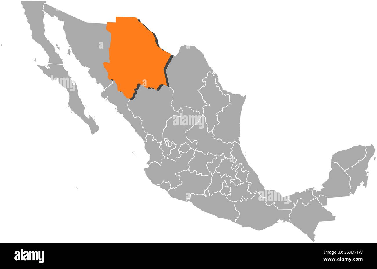 Map of Mexico with the provinces, Chihuahua is highlighted by orange ...