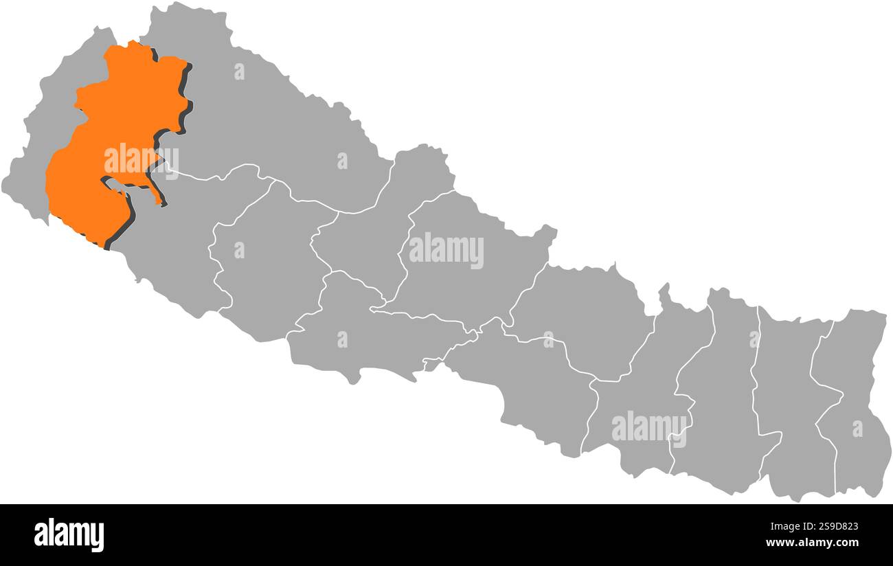 Seti Map Map of Nepal with the provinces, Seti is highlighted by orange Stock ...