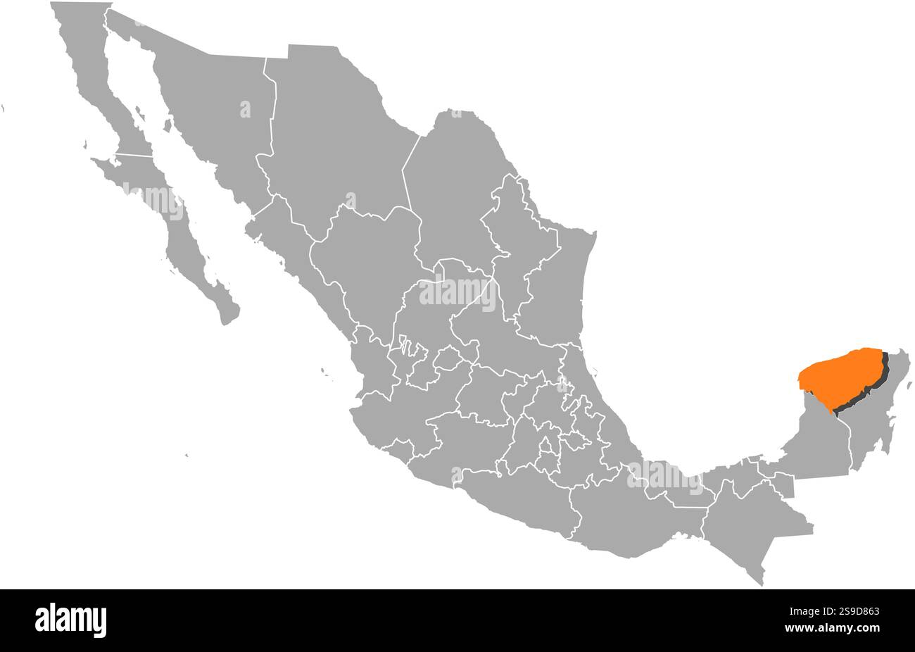 Map of Mexico with the provinces, Yucatan is highlighted by orange ...