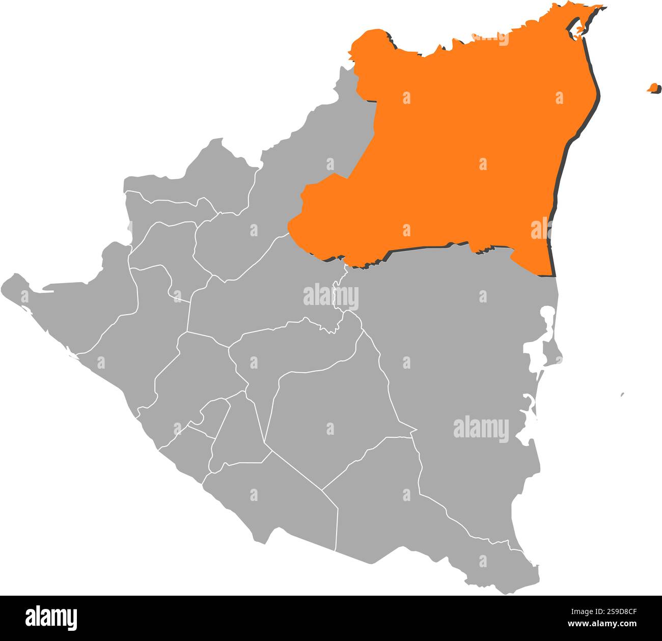 Map of Nicaragua with the provinces, North Caribbean Coast Autonomous ...