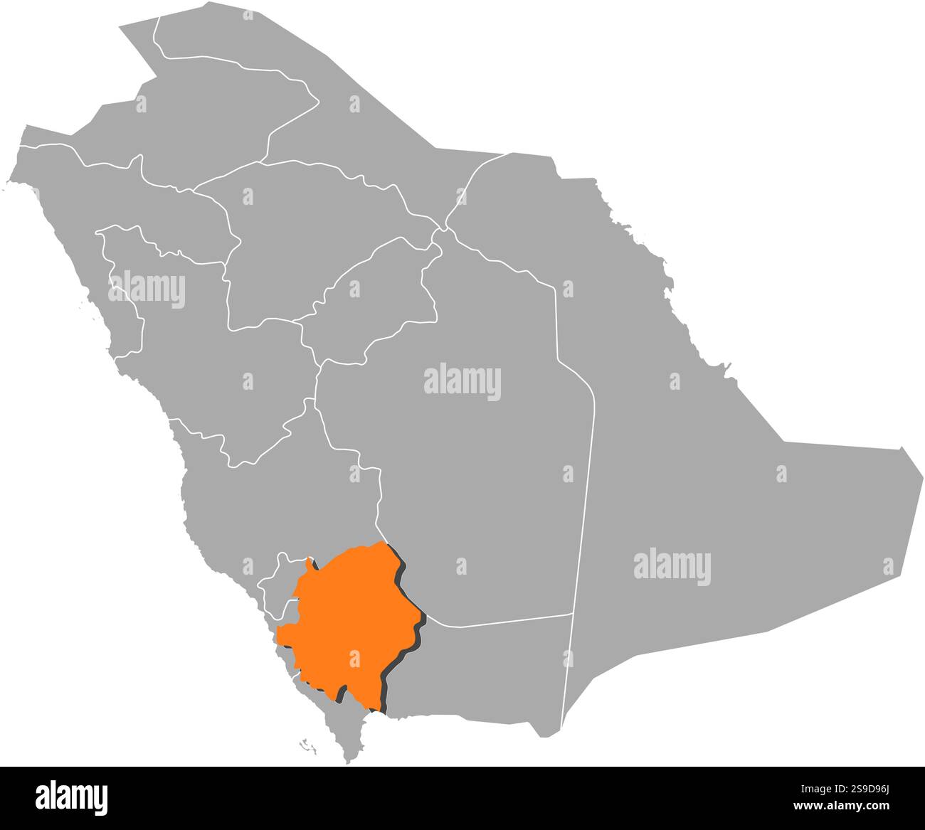 Asir Map Map of Saudi Arabia with the provinces, Asir is highlighted by orange ...