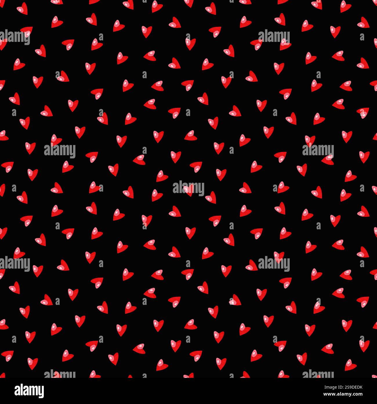 Seamless pattern of red watercolor hearts on black background. Digital ...