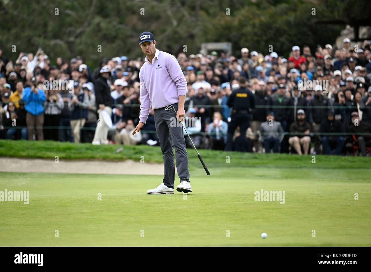 Harris English putts on the 18th hole on the South Course at Torrey
